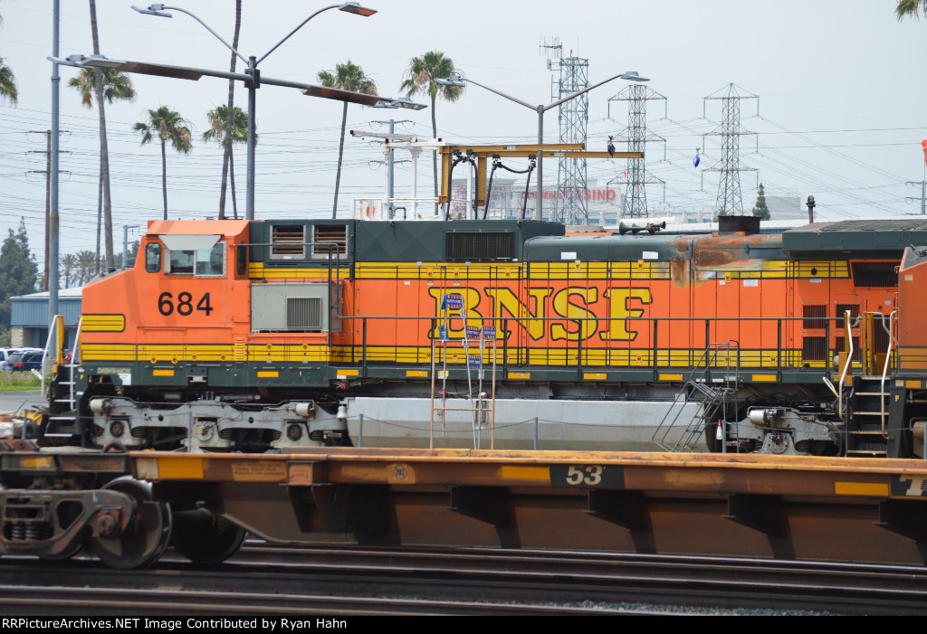 BNSF Ex Santa Fe Dash 9 684 resting in Commerce